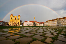 Rainbow In Union Square Of Timisoara After Rain