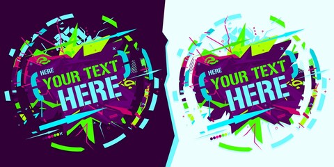 Round Colorful Neon Abstract Graffiti Style Banner Vector Illustration Art Template