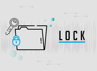 Poster - Cyber lock file with key and padlock vector design