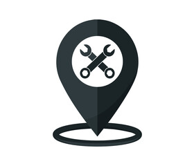 Fototapete - technical service map icon. Isolated white wrench icon.
