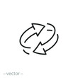two arrow spin icon, recycle round, circle refresh or restart, thin line symbol on white background - editable stroke vector illustration eps10