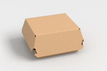 A cardboard closed food box mock up, packaging for hamburger, lunch, fast food, burger and sandwich