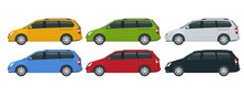 Minivan Car Vector Template On White Background. Compact Crossover, SUV, 5-door Minivan Car. View Side