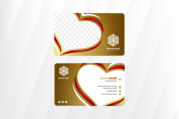 Poster - red and gold luxury vip business card design template. love or hearth shape for place of photo and identity text. Horizontal layout with rounded on side. 