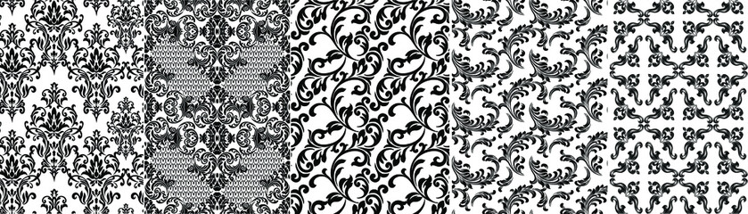 Set Vintage baroque frame scroll ornament engraving border floral retro pattern antique style acanthus foliage swirl decorative design element filigree calligraphy.