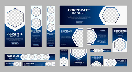 abstract banner design web template set, horizontal header web banner. modern gradient blue cover he