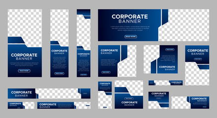 Abstract banner design web template Set, Horizontal header web banner. Modern Gradient Blue cover header background for website design, Social Media Cover ads banner, flyer, invitation card