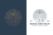 Vintage Retro Badge Logo Of Beach Palm For Vacation, Summer Symbol With Two Versions