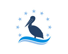 Stand Pelican On The Water With Circular Stars