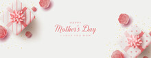 Mother's Day Banner With Two Pink Gift Boxes.