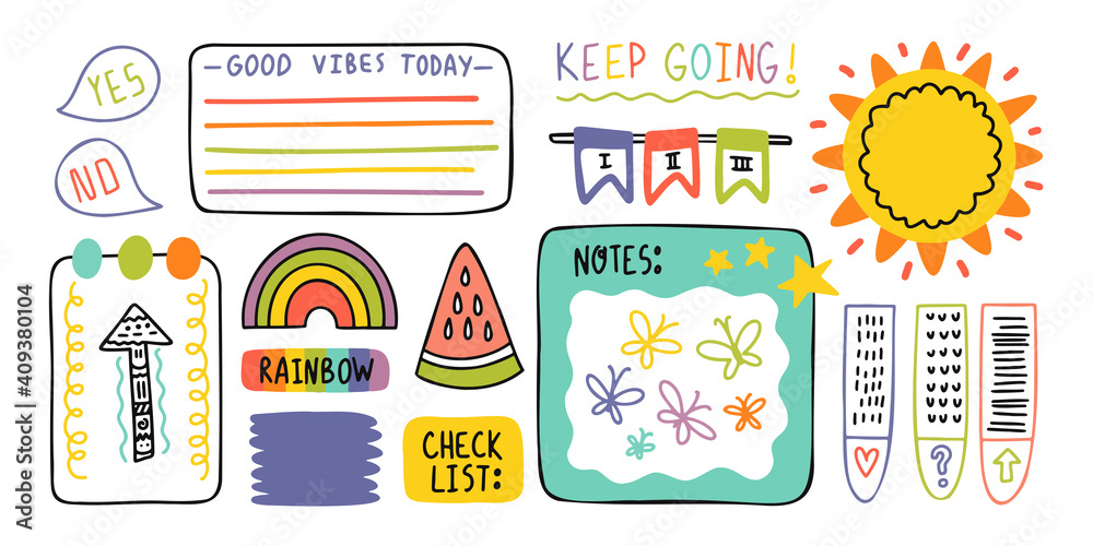 Diary elements. Hand drawn doodles bullet journal banners and elements ...