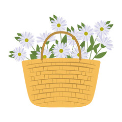 Poster - picnic basket with a bundle of a white flower