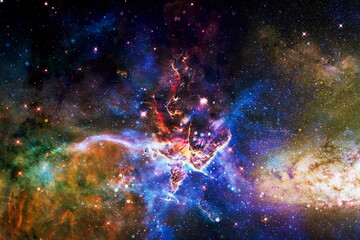 Nebula and galaxies in space.Planet and Galaxy - Elements of this Image Furnished by NASA