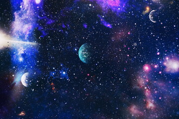 Wall Mural - planets, stars and galaxies in outer space showing the beauty of space exploration. elements furnish