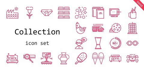 Poster - collection icon set. line icon style. collection related icons such as bed, smoothie, poison, search engine, cookie, panties, crepe maker, vase, building, wave, flower, glasses, robot