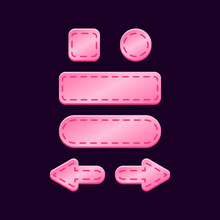 Set Of Game Ui Glossy Pink Button Kit For Gui Asset Elements Vector Illustration