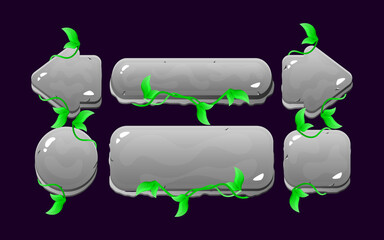 Wall Mural - set of game ui rock nature leaves button kit for gui asset elements vector illustration