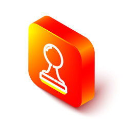 Poster - Isometric line Stamp icon isolated on white background. Orange square button. Vector Illustration.