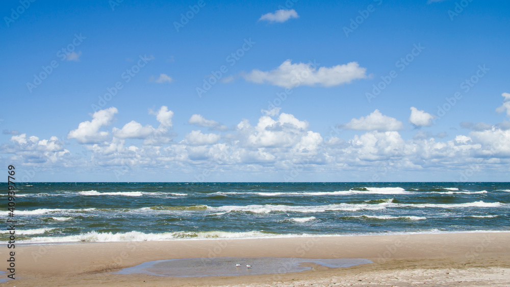 Widok na słoneczne morze Bałtyckie - obrazy, fototapety, plakaty 