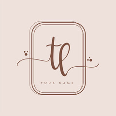 Wall Mural - TL Initial handwriting logo. Hand lettering Initials logo branding, Feminine and luxury logo design isolated on elegant background.