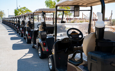 Wall Mural - Background image of multiple golf carts parked in order.