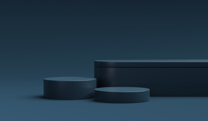 Aufkleber - Navy blue product display stand or podium pedestal on advertising background with blank backdrops. 3D rendering.