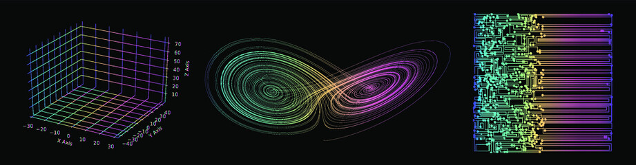 Poster - A set of graphs and elements created by generative art algorithms.