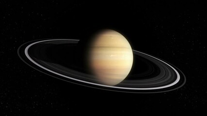 Wall Mural - Planet Saturn rotating in space and zoom camera