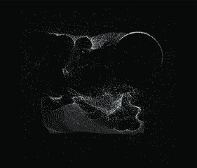 Leinwandbilder - Ordered array of particles, surface made of dots. Conceptual illustration of fluid matter with oscillation and fluctuation. Generative computer art.