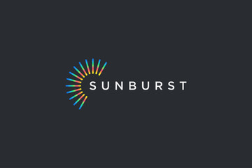 Poster - Abstract Sun Logo. Colorful Sun Icon with Geometric Radial Rays of Sunburst isolated on Black Background. Usable for Business and Branding Logos. Flat Vector Logo Design Template Element.