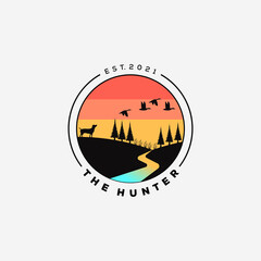 Wall Mural - dog hunter logo vector illustration. dog hunting flying duck symbol