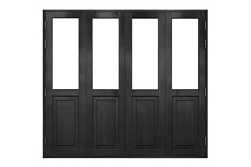 Wall Mural - Black hinged wooden door isolated on a white background