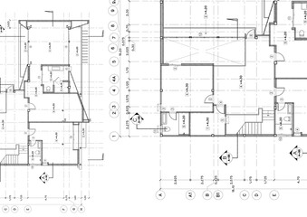 Fototapete - Write a blueprint architecture for building.