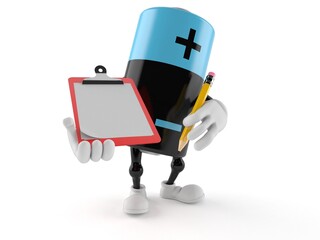 Canvas Print - Battery character holding clipboard and pencil