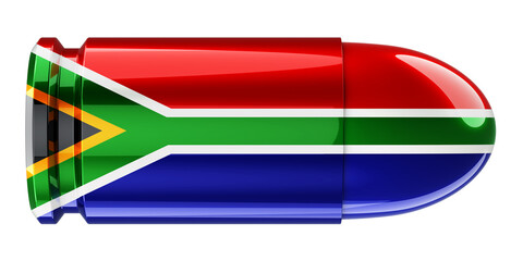 Bullet with South African flag, 3D rendering