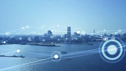 Aufkleber - Smart city and communication network concept. 5G. IoT (Internet of Things). Telecommunication.