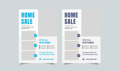 Wall Mural - real estate flyer design template, creative home for sale flyer, color a4 print ready flyer