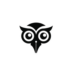 Owl pen, smart pen logo concept owl bird with fountain pen nib vector icon illustration design