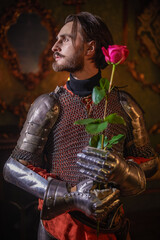 Canvas Print - loving knight with a rose