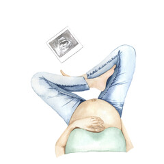 Watercolor illustration of a pregnant black woman. Perfect for printing, web design, various souvenirs and other creative ideas.