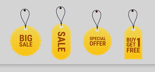 Poster - Advertising offer sale ribbon banners collection isolated. Vector price tags set isolated on red background