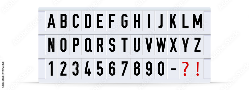 Alphabet, font displayed on a vintage letter board light box. Vector illustration. - obrazy, fototapety, plakaty 