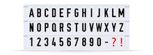 Alphabet, Font Displayed On A Vintage Letter Board Light Box. Vector Illustration.