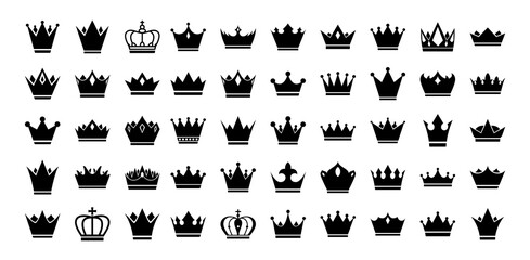 Poster - Big set of vector crowns icon. Design elements for use in logos, emblems, badges. King and Queen crowns collection.