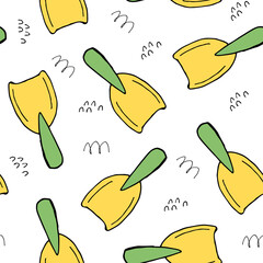 Doodle Shovel Garden seamless pattern. hand drawn background. Vector illustration