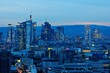 Skyline Frankfurt vor und nach der Blauen Stunde vom Dach des City Towers Offenbach, CTO