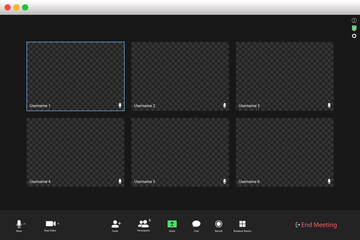 Poster - Video conferencing user interface. Video call screen interface template. Application for social communication. Video conferencing window overlay. six users.