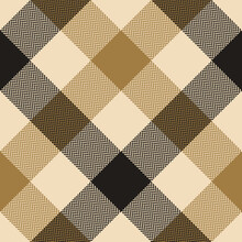 Buffalo Plaid Pattern In Black, Gold, Beige. Herringbone Textured Seamless Check Graphic For Flannel Shirt, Skirt, Blanket, Duvet Cover, Or Other Modern Autumn Winter Textile Print.