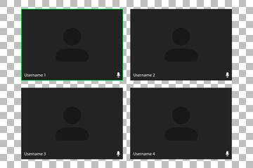 Poster - Video conferencing user interface. Video call screen interface template. Application for social communication. Video conferencing window overlay. Four users. On white background.