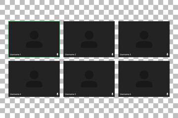 Poster - Video conferencing user interface. Video call screen interface template. Application for social communication. Video conferencing window overlay. six users. On white background.